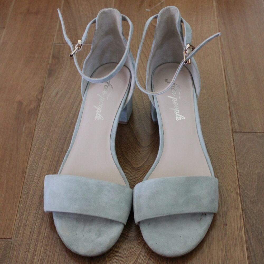Free‎ People Mint Green Faux Suede Strappy Chunky Heel Shoes 39